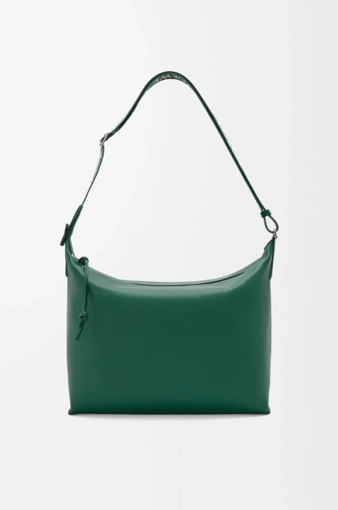 Cubi Crossbody-Tasche aus geschmeidigem, glattem Kalbsleder und Jacquard Evergreen