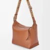 Cubi Crossbody-Tasche aus geschmeidigem, glattem Kalbsleder und Jacquard in Hellbraun