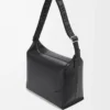 Cubi Crossbody-Tasche aus geschmeidigem, glattem Kalbsleder und Jacquard in Schwarz