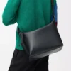 Cubi Crossbody-Tasche aus geschmeidigem, glattem Kalbsleder und Jacquard in Schwarz