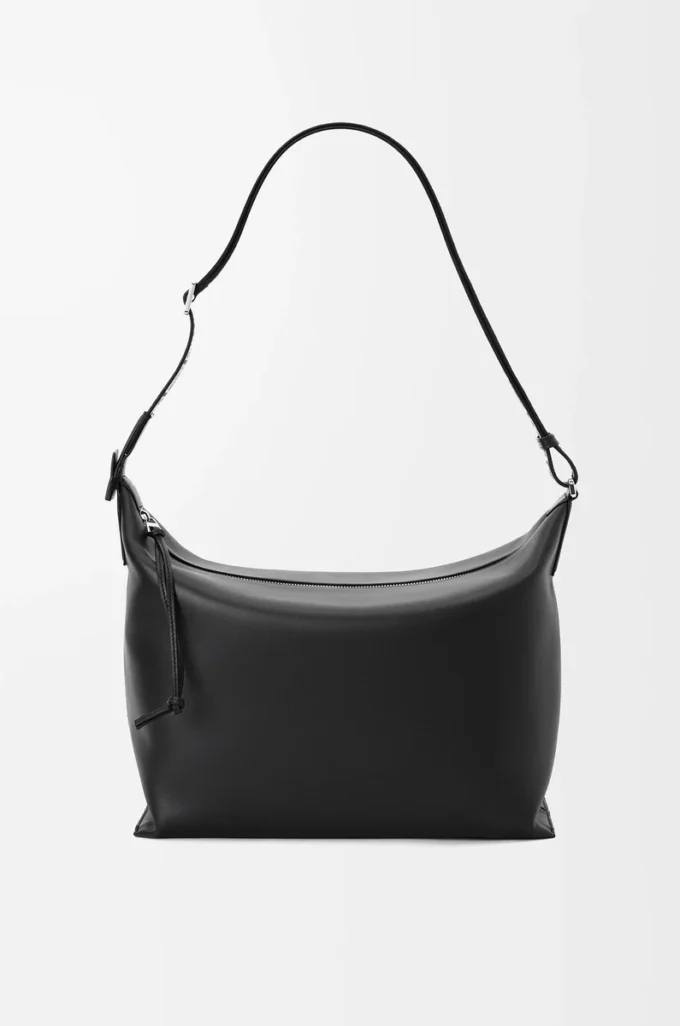 Cubi Crossbody-Tasche aus geschmeidigem, glattem Kalbsleder und Jacquard in Schwarz