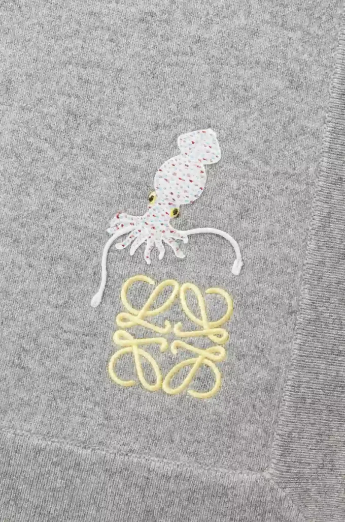 Decke aus Kaschmir mit Tintenfisch-Motiv Grau