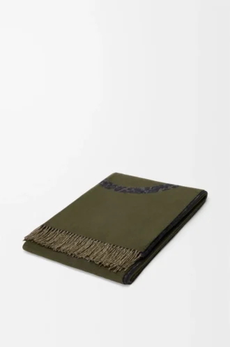Decke aus Wolle und Kaschmir Khaki-Grün/Schwarz