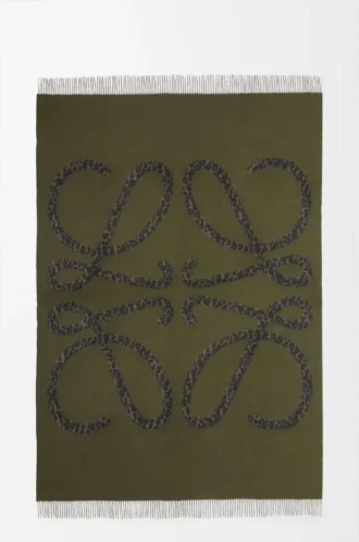 Decke aus Wolle und Kaschmir Khaki-Grün/Schwarz