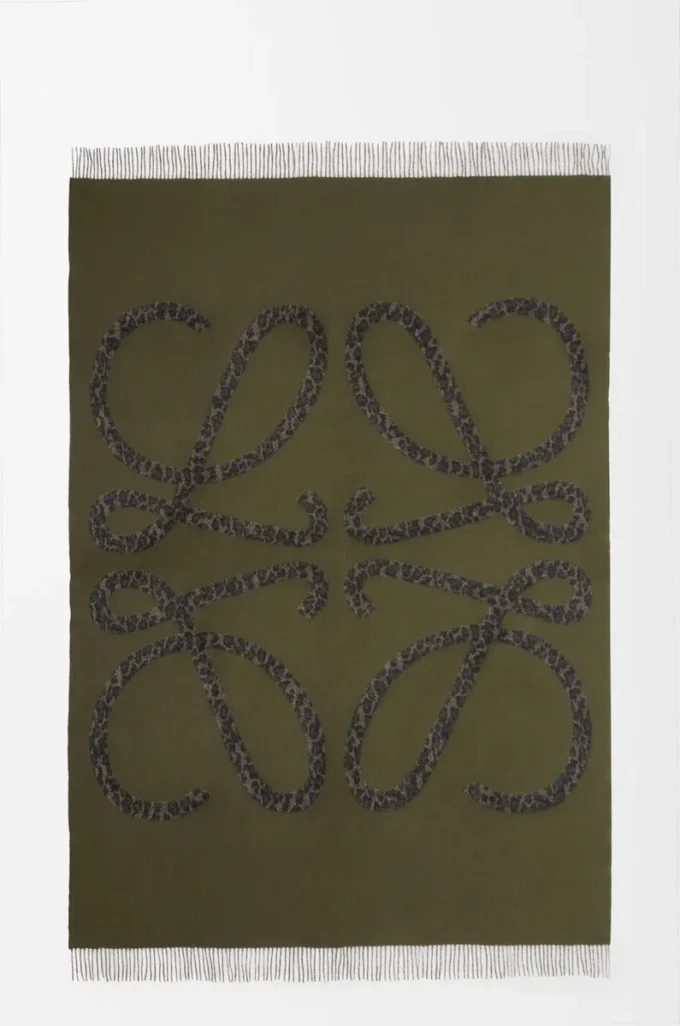 Decke aus Wolle und Kaschmir Khaki-Grün/Schwarz