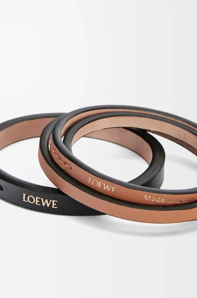 Doppelarmband aus klassischem Kalbsleder in Schwarz/Tan