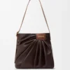 Draped Tote aus weichem Nappalammleder Dunkelbraun