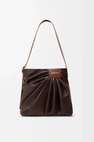 Draped Tote aus weichem Nappalammleder Dunkelbraun