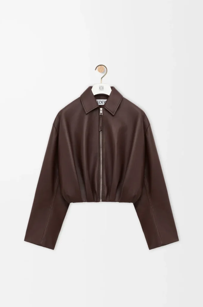 Drapierte Jacke aus Nappalammleder in Schokoladenbraun