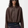 Drapierte Jacke aus Nappalammleder in Schokoladenbraun