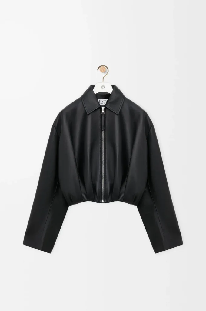 Drapierte Jacke aus Nappalammleder Schwarz