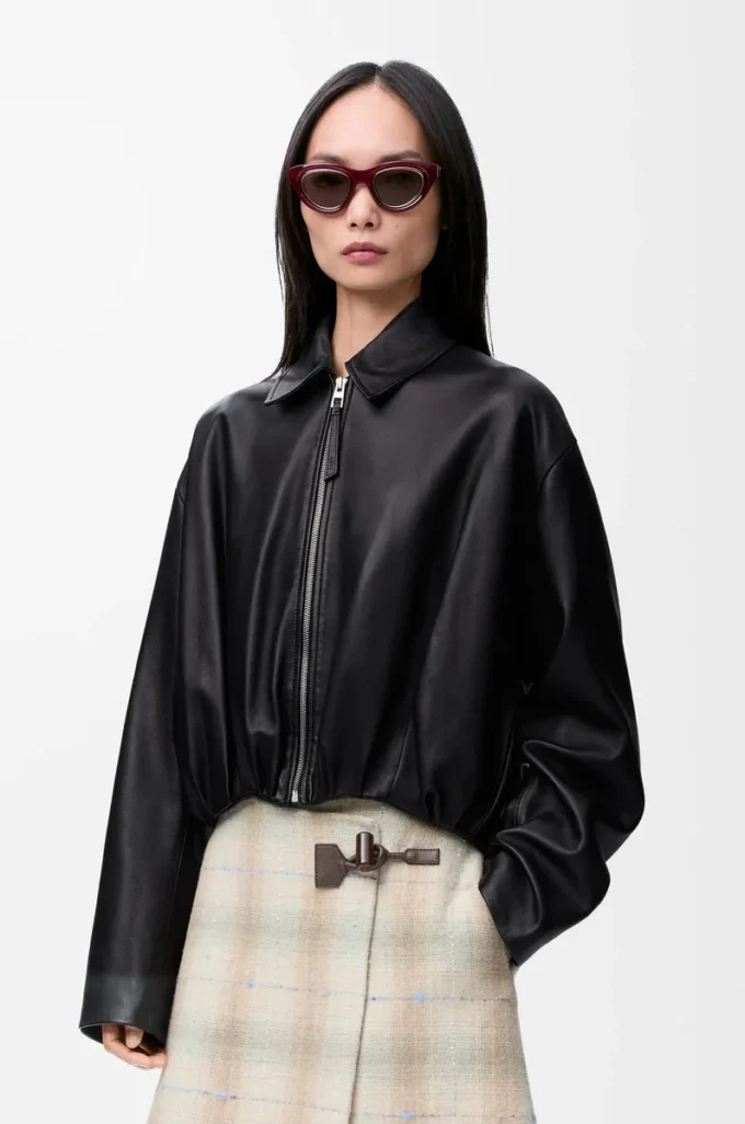 Drapierte Jacke aus Nappalammleder Schwarz