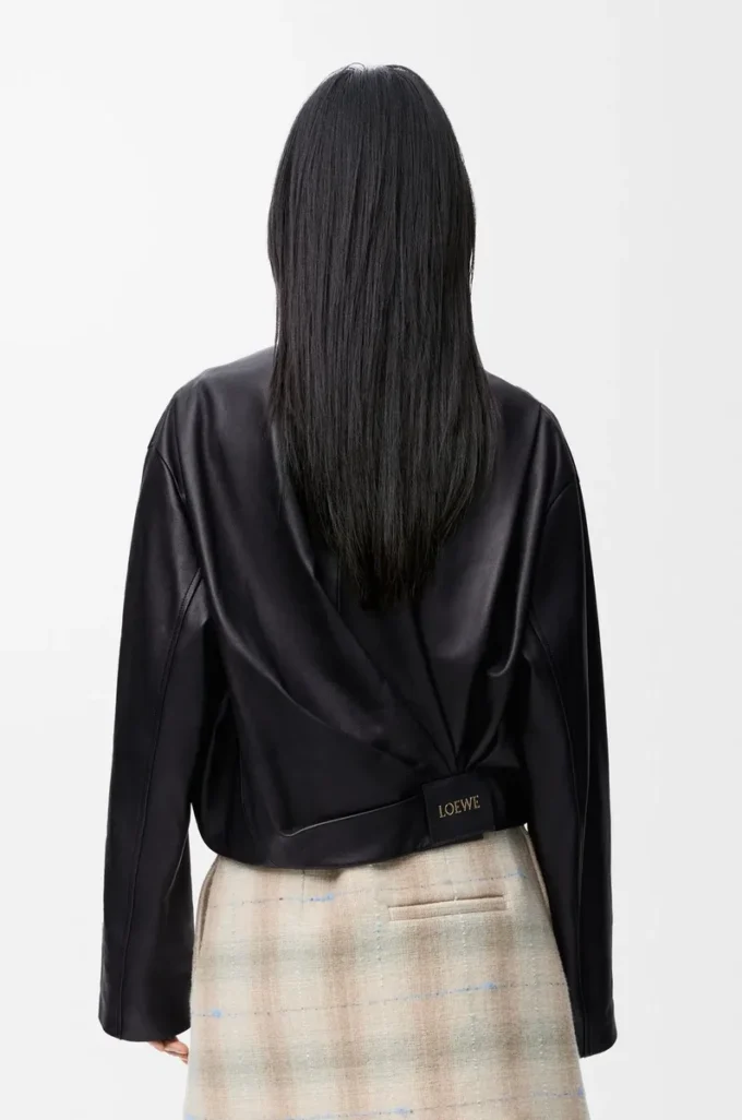 Drapierte Jacke aus Nappalammleder Schwarz
