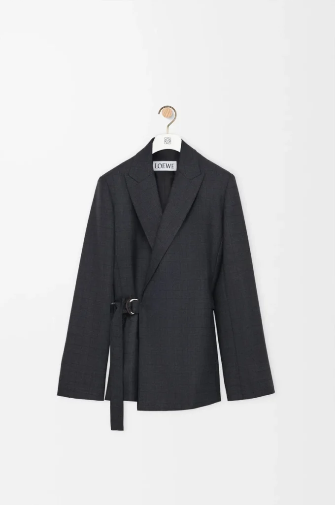 Drapierte Jacke aus Wolle in Dunkelgrau