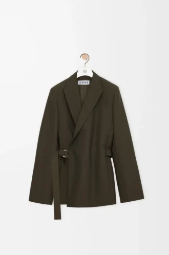 Drapierte Jacke aus Wolle in Khaki-Grün