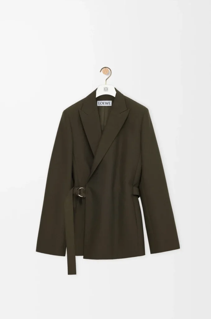 Drapierte Jacke aus Wolle in Khaki-Grün
