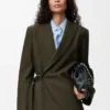 Drapierte Jacke aus Wolle in Khaki-Grün