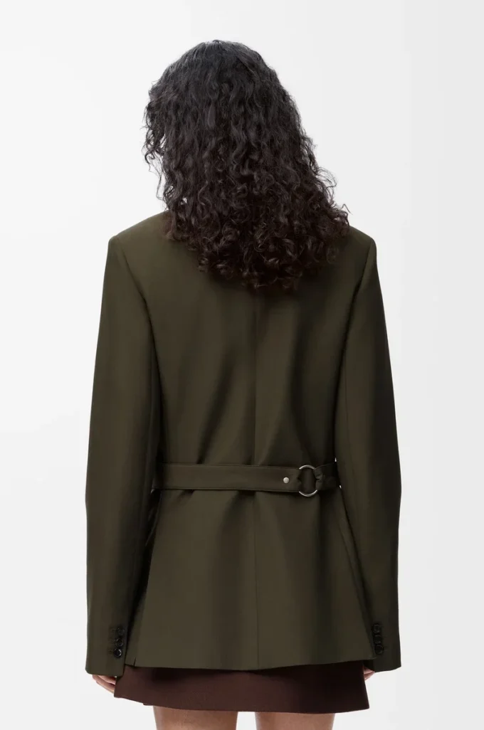 Drapierte Jacke aus Wolle in Khaki-Grün