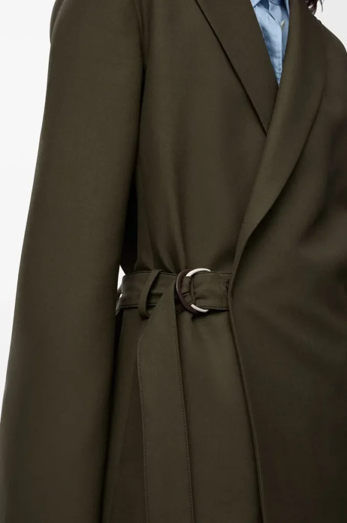 Drapierte Jacke aus Wolle in Khaki-Grün