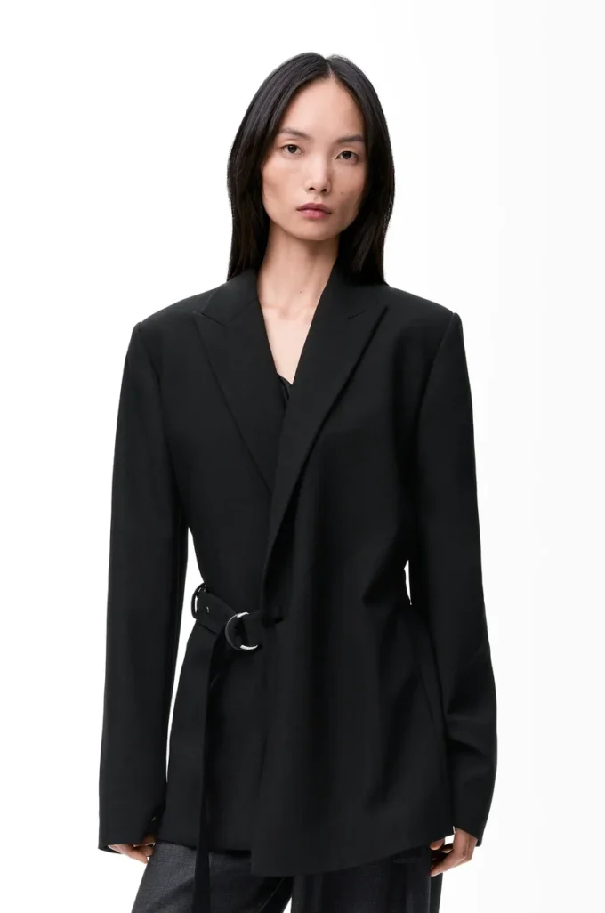 Drapierte Jacke aus Wolle Schwarz