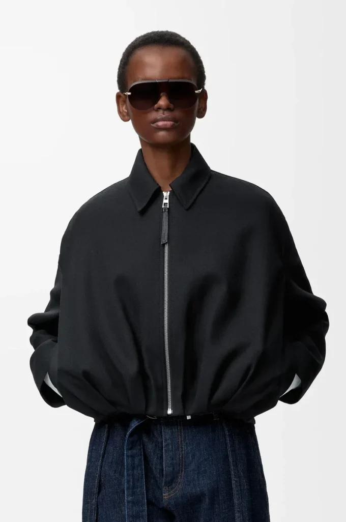 Drapierte Jacke aus Wolle Schwarz