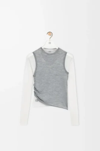 Drapierter Pullover aus Kaschmir Grau/Weiß