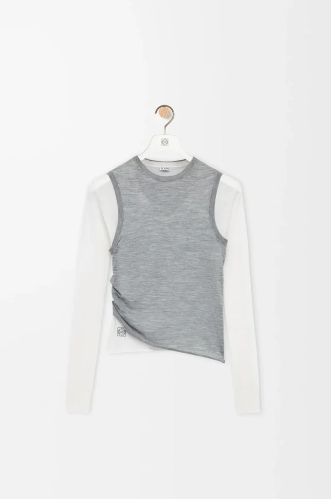 Drapierter Pullover aus Kaschmir Grau/Weiß