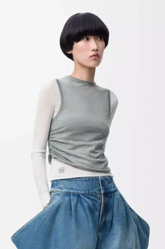 Drapierter Pullover aus Kaschmir Grau/Weiß