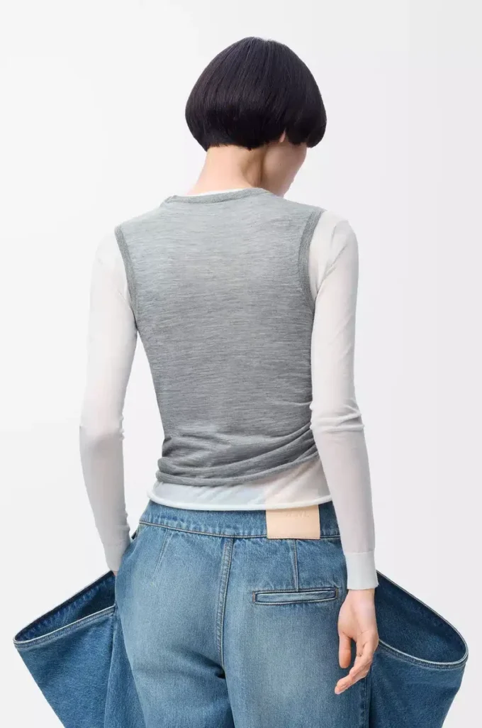 Drapierter Pullover aus Kaschmir Grau/Weiß