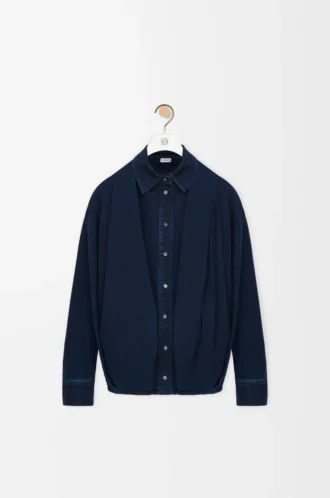 Drapiertes Hemd aus Denim in Dunkelindigo