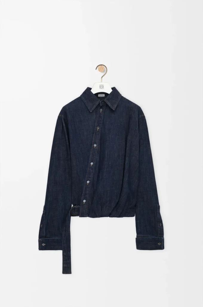 Drapiertes Hemd aus Denim Indigo Blue