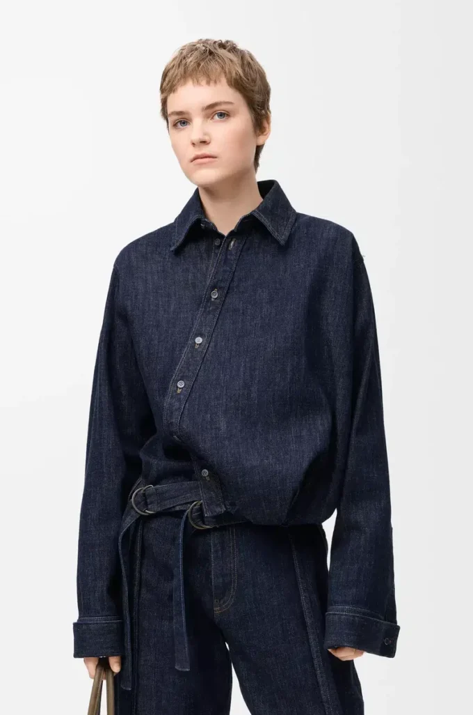 Drapiertes Hemd aus Denim Indigo Blue