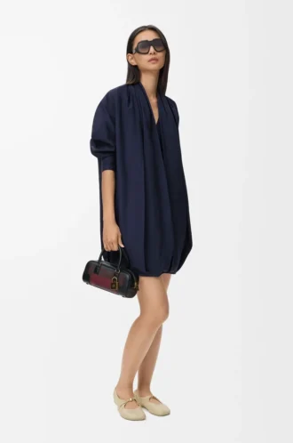 Drapiertes Kleid aus Baumwolle in Marineblau