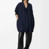 Drapiertes Kleid aus Baumwolle in Marineblau