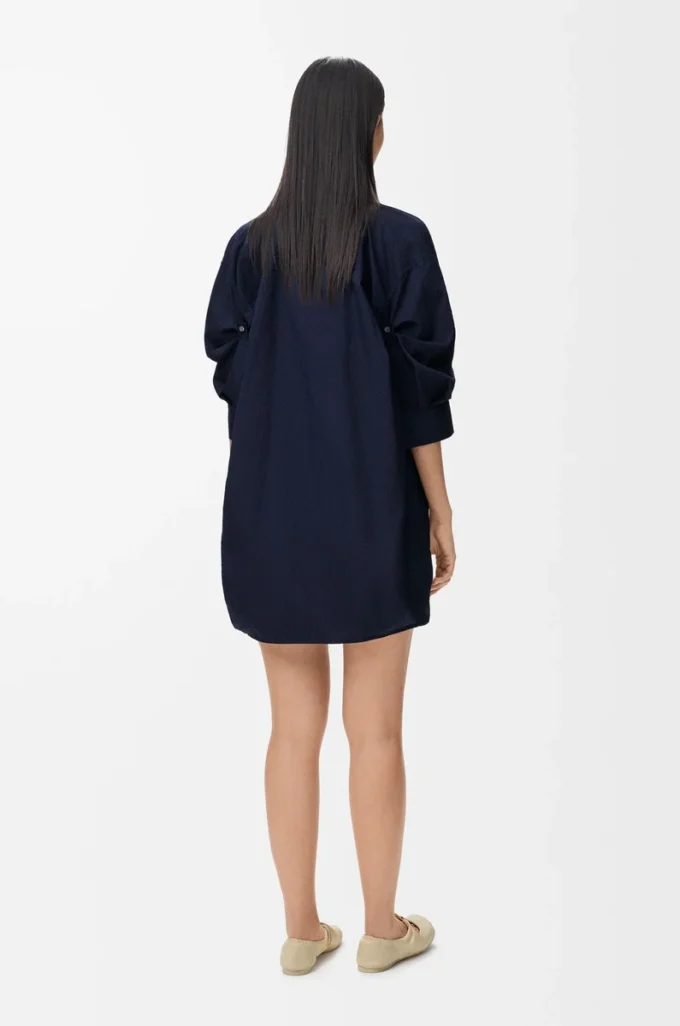 Drapiertes Kleid aus Baumwolle in Marineblau