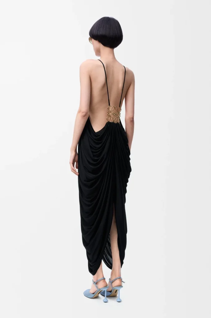 Drapiertes Kleid aus Seide in Schwarz