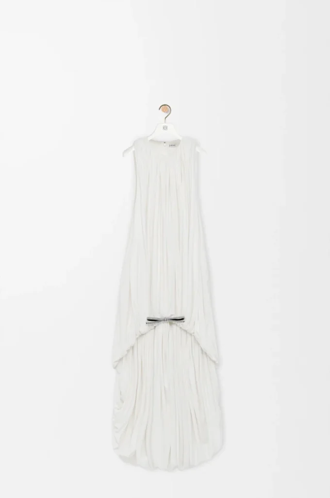 Drapiertes Kleid aus Seide Weiß