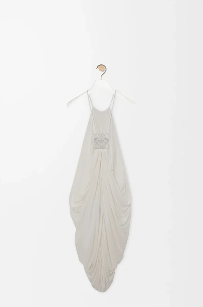 Drapiertes Kleid aus Seide Weiß