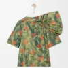 Drapiertes Oberteil aus Seidenmisch-Taft Dunkelgrün/Rot