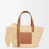 Elephant Basket aus Raffia und Kalbsleder Natur/Hellbraun