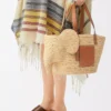 Elephant Basket aus Raffia und Kalbsleder Natur/Hellbraun