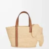 Elephant Basket aus Raffia und Kalbsleder Natur/Hellbraun