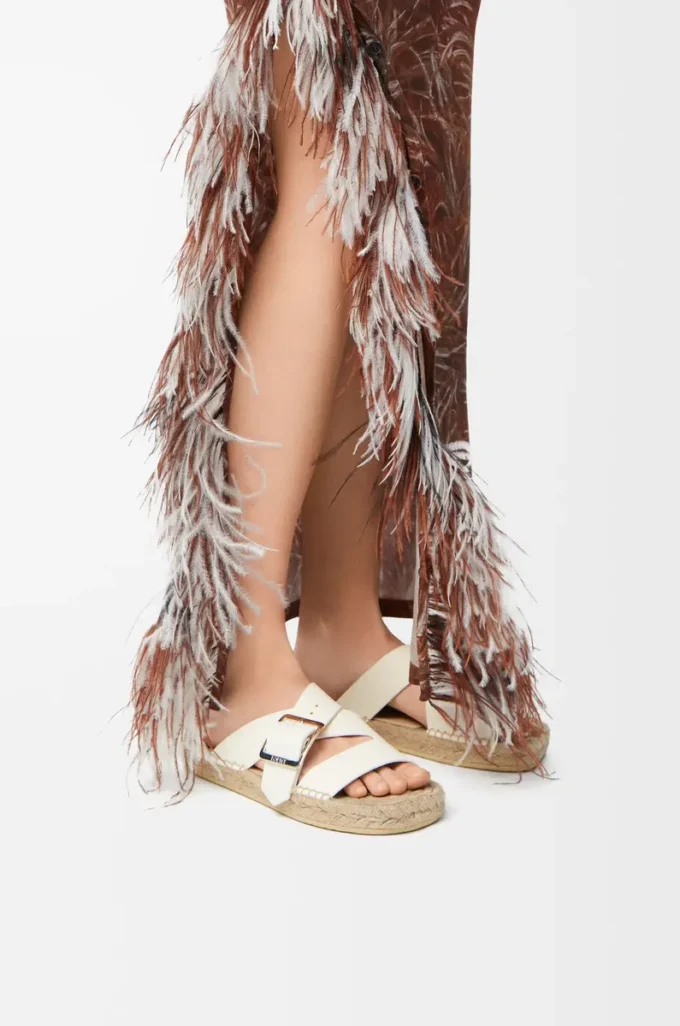 Espadrille-Pantolette aus weichem Kalbsleder in Weiß