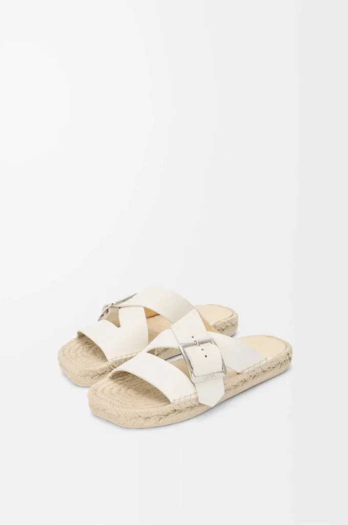 Espadrille-Pantolette aus weichem Kalbsleder in Weiß