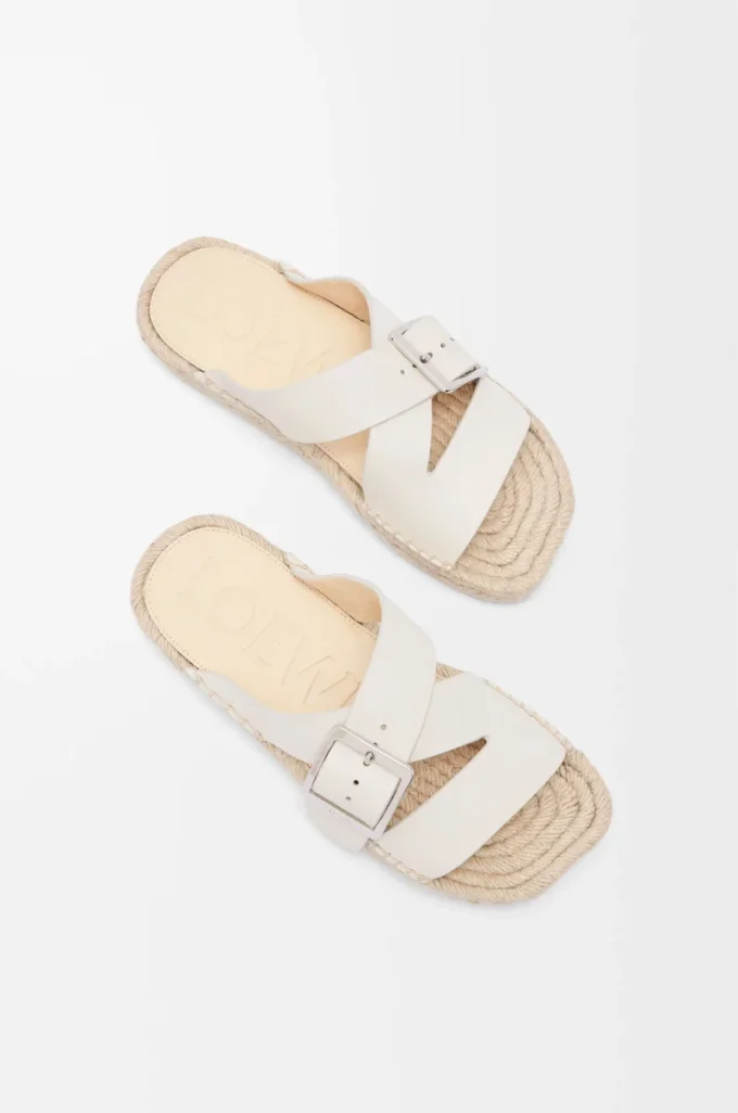 Espadrille-Pantolette aus weichem Kalbsleder in Weiß