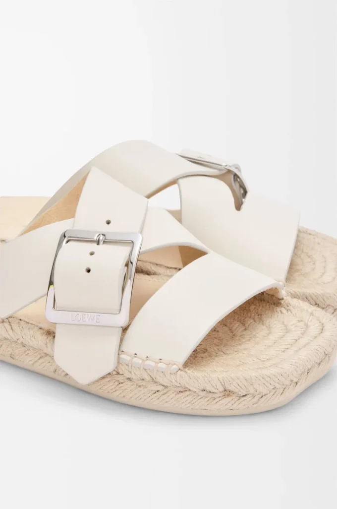 Espadrille-Pantolette aus weichem Kalbsleder in Weiß
