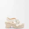 Espadrille-Plateausandale mit Blütenblattform aus weichem Kalbsleder    Weiß