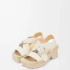 Espadrille-Plateausandale mit Blütenblattform aus weichem Kalbsleder    Weiß