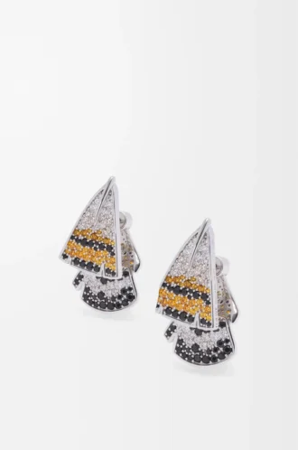 Feder-Ohrringe aus Sterlingsilber und Kristallen Silber/Orange
