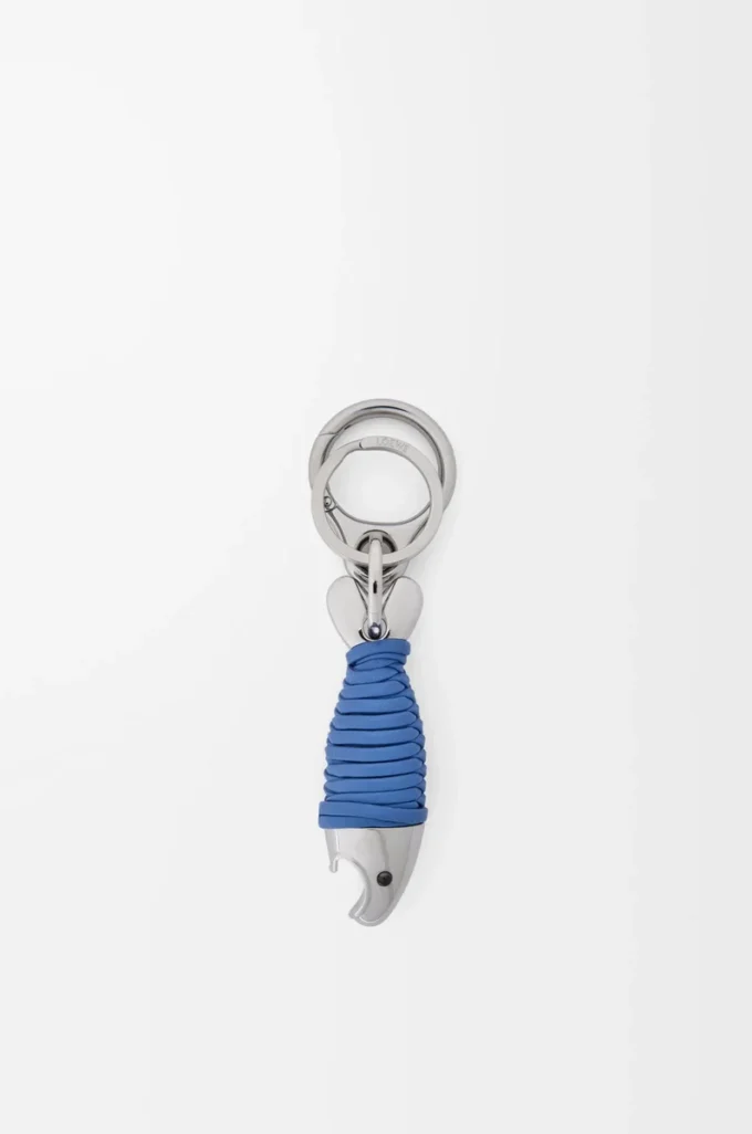 Fisch-Schlüsselanhänger mit Flaschenöffner Silber/Seaside Blue